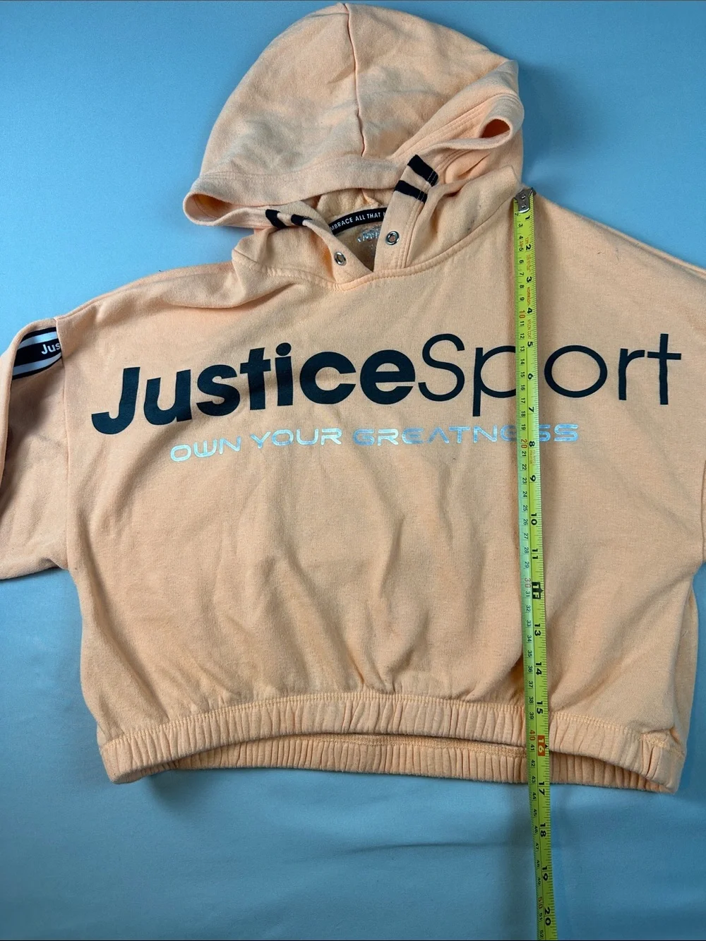 Justice Sport Girls Peach Hooded Crop Sweatshirt Orange Pullover Hood Medium